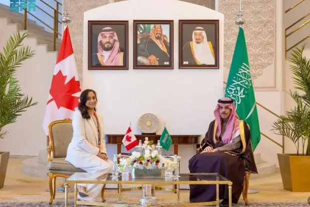 Saudi Minister of Foreign Affairs Prince Faisal bin Farhan bin Abdullah received Canadian Minister of Foreign Affairs Anita Anand. (SPA)