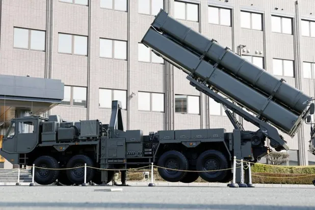  The Type-12 land-to-ship missile launcher is shown at the Camp Kengun in the Kumamoto prefecture, western Japan, on March 17, 2026. (Kyodo News via AP) 
