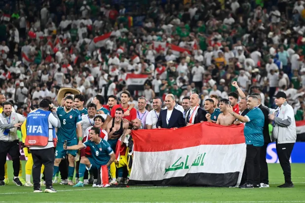 Iraqi players celebrate at the end of the 2026 FIFA World Cup playoff match between Iraq and Bolivia in Guadalupe, Mexico, 31 March 2026. (EPA) 