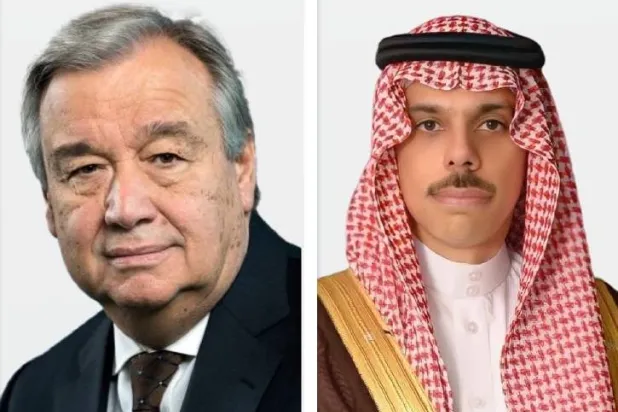 الأمير فيصل بن فرحان وأنطونيو غوتيريش (وزارة الخارجية السعودية)