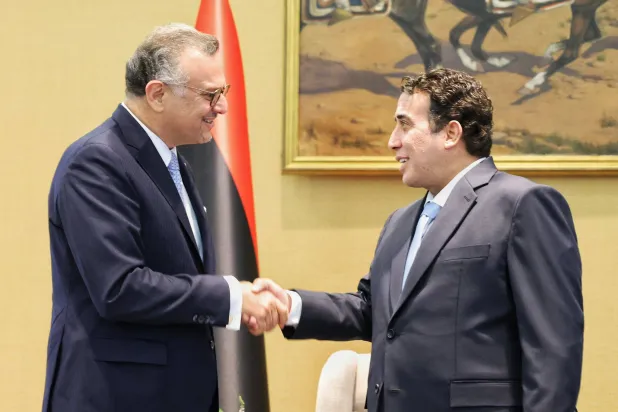 المنفي وبولس بمقر البعثة الليبية في نيويورك 24 سبتمبر 2025 (المجلس الرئاسي)