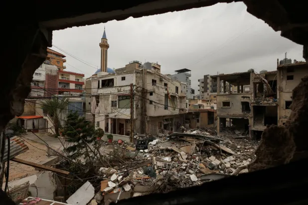 The rubble of a destroyed building, seen from inside a heavily damaged building, after an Israeli strike, amid escalating hostilities between Israel and Hezbollah, as the U.S.-Israeli conflict with Iran continues, in Tyre, Lebanon, April 2, 2026. (Reuters)