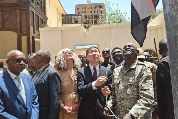 Officials are seen at the reopening ceremony in Khartoum. (Asharq Al-Awsat)