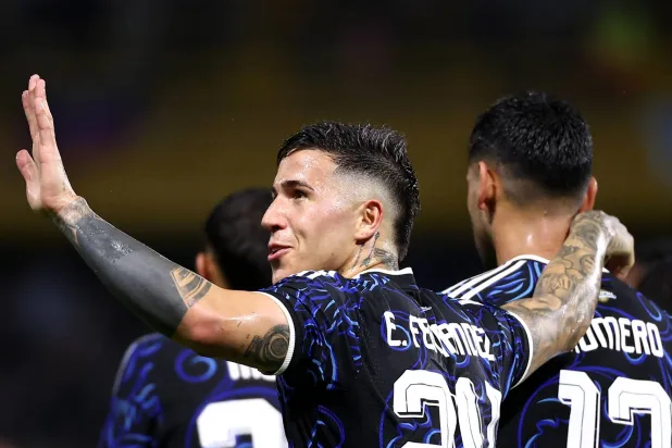 Soccer Football - International Friendly - Argentina v Mauritania - Estadio La Bombonera, Buenos Aires, Argentina - March 27, 2026 Argentina's Enzo Fernandez celebrates scoring their first goal. (Reuters) 