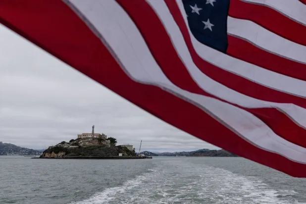 FILE PHOTO: A view of Alcatraz prison complex located on Alcatraz Island in San Francisco Bay near San Francisco, California, US July 17, 2025. REUTERS/Carlos Barria/File Photo