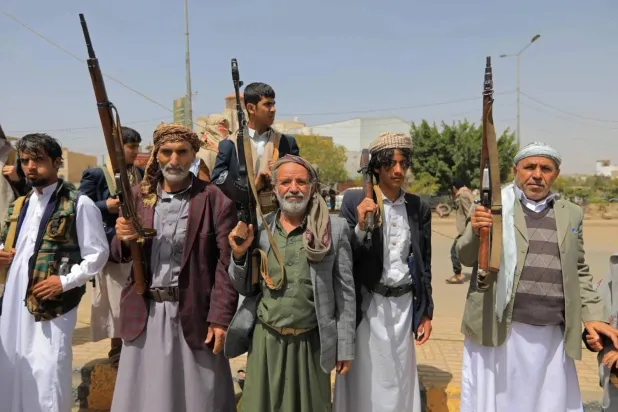 Houthi gunmen during a rally in Sanaa called by their leader (AFP) 