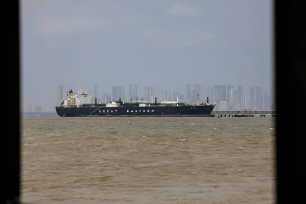 The Indian-flagged carrier Jag Vasant, carrying liquefied petroleum gas (LPG) via the Strait of Hormuz, arrives at Mumbai Port in Mumbai, India, 01 April 2026. EPA/DIVYAKANT SOLANKI