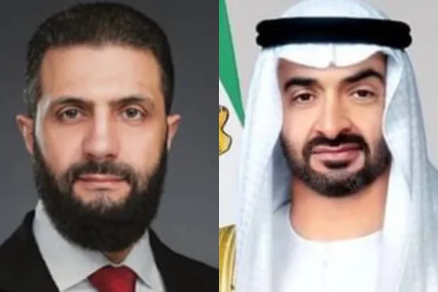 الشيخ محمد بن زايد آل نهيان رئيس دولة الإمارات مع أحمد الشرع الرئيس السوري (وام)