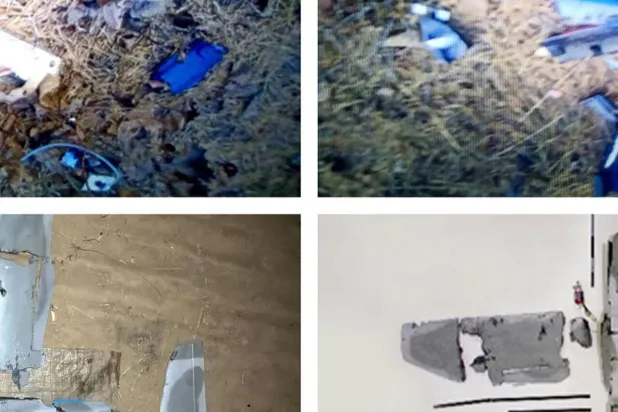 A combo image by North Korea's official Korean Central News Agency released via KNS on January 10 shows wreckage of a drone that Pyongyang said originated from South Korea. STR / KCNA VIA KNS/AFP/File
