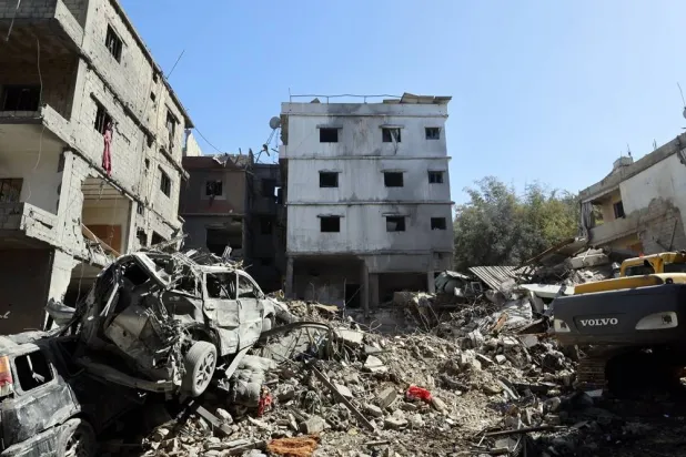 A view of a damaged building following an Israeli strike near the Rafik Hariri University Hospital (RHUH), in the Jnah District of Beirut, Lebanon, 06 April 2026. (EPA)