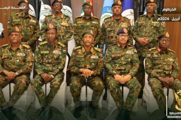 File photo showing Abdel Fattah al-Burhan with his aides and the chief of staff (Sudanese army)