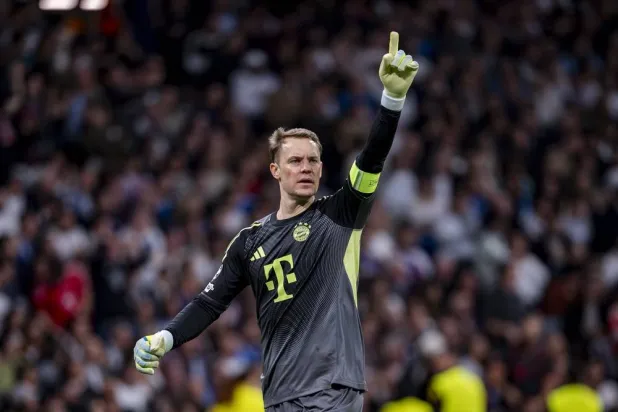 07 April 2026, Spain, Madrid: Bayern Munich goalkeeper Manuel Neuer celebrates a goal during the UEFA Champions League quarterfinal first leg soccer match between Real Madrid and Bayern Munich at Santiago Bernabeu. (dpa)