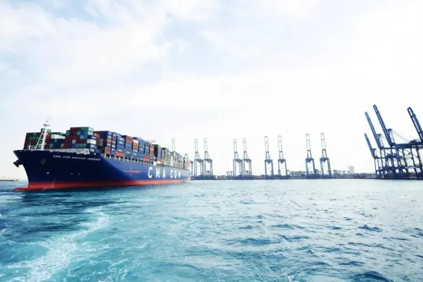 Suudi Arabistan limanlarında demirlemiş bir konteyner gemisi (SPA)