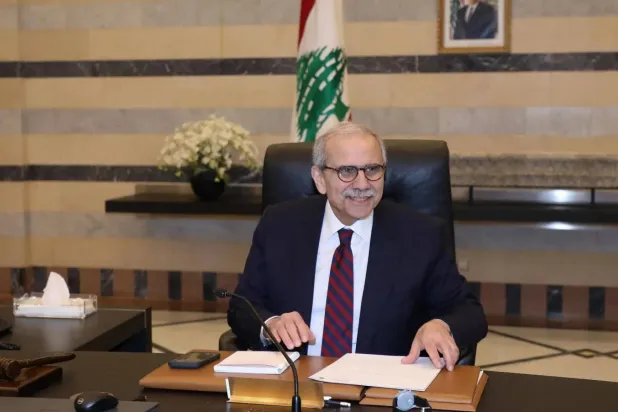 Lebanese Prime Minister Nawaf Salam chairs a government meeting. (Lebanese government)