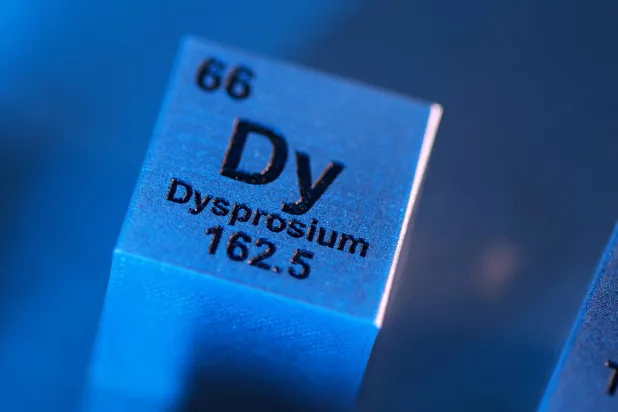 FILE PHOTO: A block with the symbol, atomic number and mass number of Dysprosium (Dy), a heavy rare earth, in this illustration taken January 21, 2026. REUTERS/Dado Ruvic/Illustration/File Photo