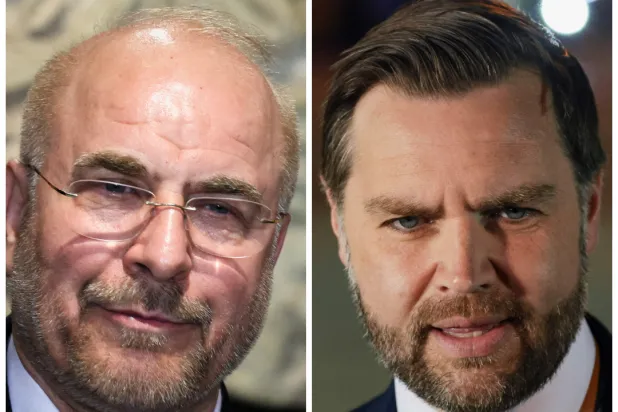 رئيس مجلس النواب الإيراني محمد باقر قاليباف ونائب الرئيس الأميركي دونالد ترمب جي دي فانس