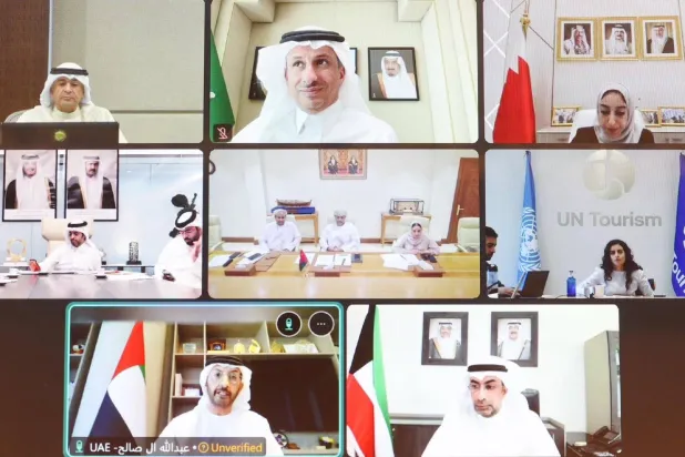 جانب من الاجتماع الاستثنائي لوزراء السياحة الخليجيين عبر الاتصال المرئي الثلاثاء (مجلس التعاون)