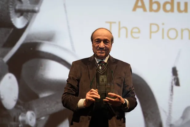 عبد الله المحيسن  خلال التكريم في مالمو (إدارة المهرجان)