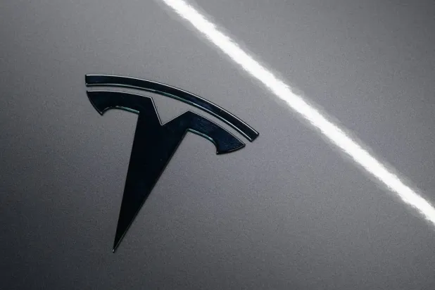 01 September 2025, Brandenburg, Gruenheide: The Tesla logo is seen on a vehicle at the Tesla Gigafactory Berlin-Brandenburg. (dpa)