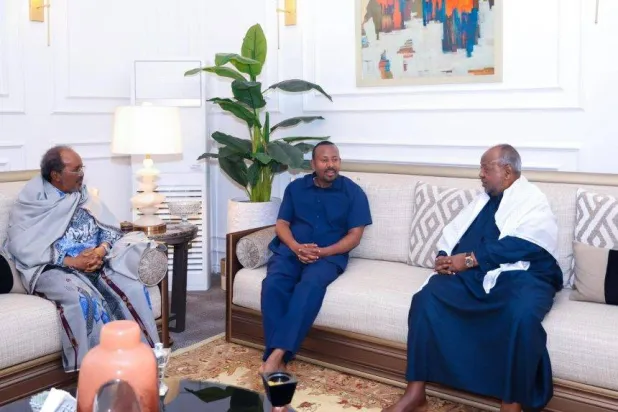 The President of Djibouti receives his Somali counterpart and the Prime Minister of Ethiopia (Somali National News Agency)