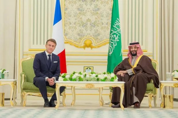 Prince Mohammed bin Salman, Saudi Crown Prince and Prime Minister, and French President Emmanuel Macron meet in Riyadh in December 2024. (SPA)