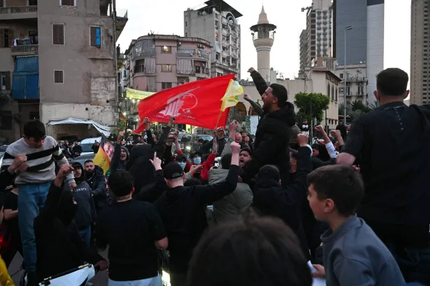 Hezbollah supporters demonstrate in Beirut to protest the Lebanese authorities’ decision to engage in direct negotiations with Israel, on April 10, 2026. (Photo by FADEL itani / AFP)