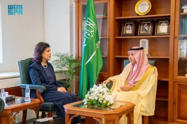 The Foreign Ministry’s Undersecretary for Political Affairs, Dr. Saud Al-Sati, and the Iraqi Ambassador Safia Al Souhail. SPA