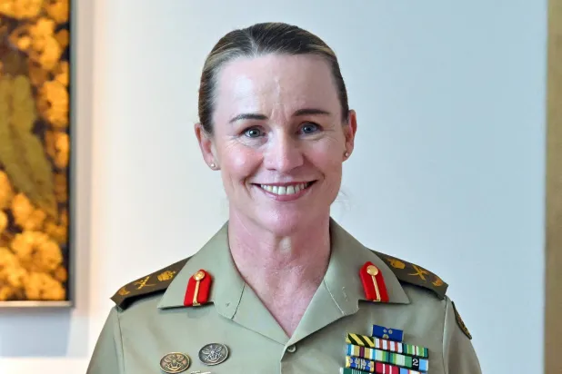 Newly appointed Chief of Army Lieutenant General Susan Coyle poses for photographers after a press conference at Parliament House in Canberra, Australia, April 13, 2026. AAP Image/Mick Tsikas/via REUTERS