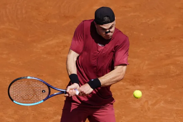 Jack Draper of Britain in action during his first round match against Martin Etcheverry of Argentina at the Barcelona Open tennis tournament in Barcelona, Spain, 13 April 2026.  EPA/Alejandro Garcia