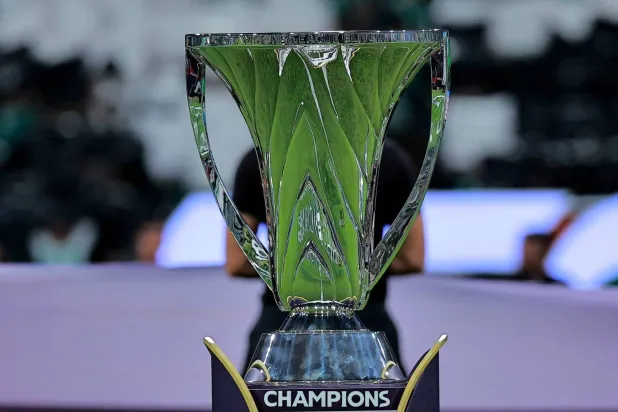 Football - Asian Champions League - Final - Al Ahli v Kawasaki Frontale - King Abdullah Sports City, Jeddah, Saudi Arabia - May 3, 2025 The Asian Champions League trophy is display inside the stadium before the match. (Reuters)