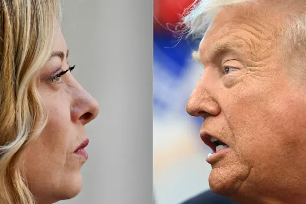 صورة مركبة لترمب وميلوني وجهاً لوجه (أ.ف.ب)