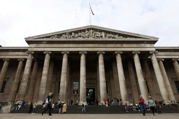 FILE PHOTO: People walk in front of the British Museum in London, Britain, September 28, 2023. REUTERS/Hollie Adams/File Photo