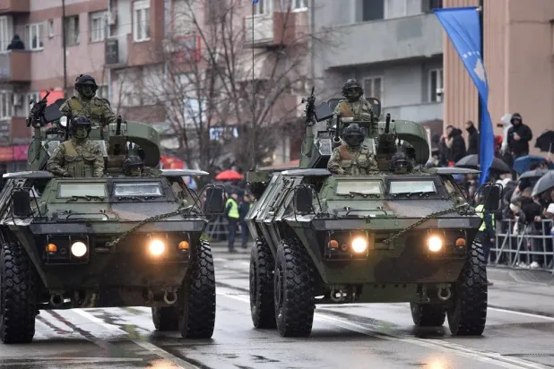 Kosovo Security Forces parade during celebrations to mark the 18th anniversary of independence, in Pristina, Kosovo, Feb. 17, 2026. (AP)