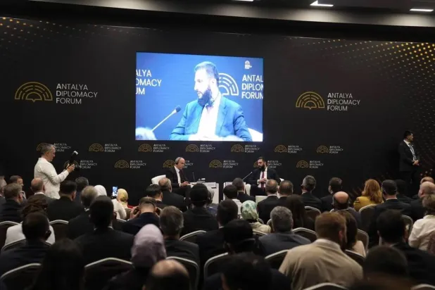 Syrian President Ahmed al-Sharaa during a panel discussion at the Antalya Diplomacy Forum in Türkiye on Friday (Turkish media)