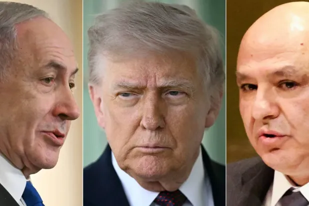 (Soldan sağa) İsrail Başbakanı Binyamin Netanyahu, ABD Başkanı Donald Trump, Lübnan Cumhurbaşkanı Joseph Avn (AFP)