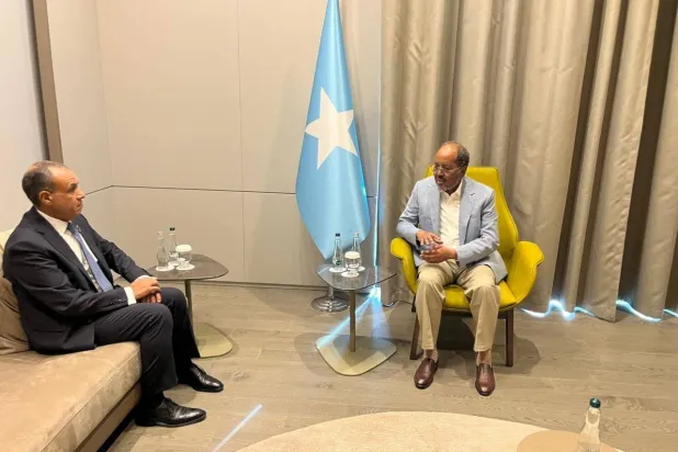 وزير الخارجية المصري بدر عبد العاطي أثناء لقائه الرئيس الصومالي على هامش منتدى أنطاليا الدبلوماسي (الخارجية المصرية)