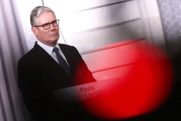 Britain's Prime Minister Keir Starmer speaks during a joint press conference following an international summit on efforts to reopen the Strait of Hormuz at the Elysee Presidential Palace in Paris on April 17, 2026. (AFP)