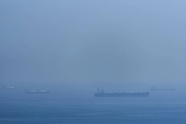  Tankers and gas carriers anchored in the Strait of Hormuz, Saturday, April 18, 2026. (AP) 