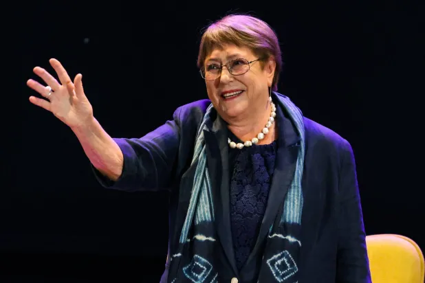 Former Chilean President Michelle Bachelet takes part in a discussion at the University of Valparaiso, Chile, on March 31, 2026. (AFP)
