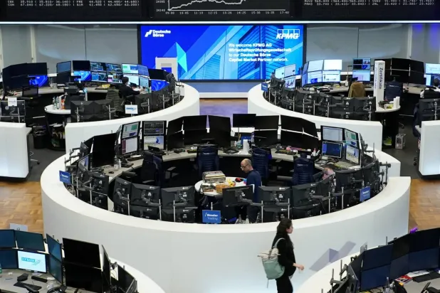  The German share price index DAX graph is pictured at the stock exchange in Frankfurt, Germany, April 17, 2026. (Reuters)