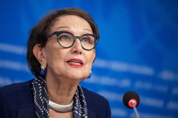 United Nations Trade and Development (UNCTAD) secretary-general Rebeca Grynspan speaks during a press conference, part of the 16th United Nations Trade and Development (UNCTAD) ministerial conference, in Geneva on October 22, 2025. (AFP)