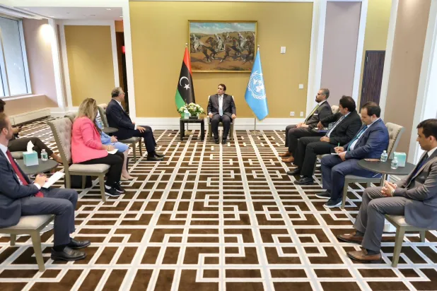 المنفي يستقبل بولس بمقر البعثة الليبية في نيويورك في سبتمبر الماضي (المجلس الرئاسي)