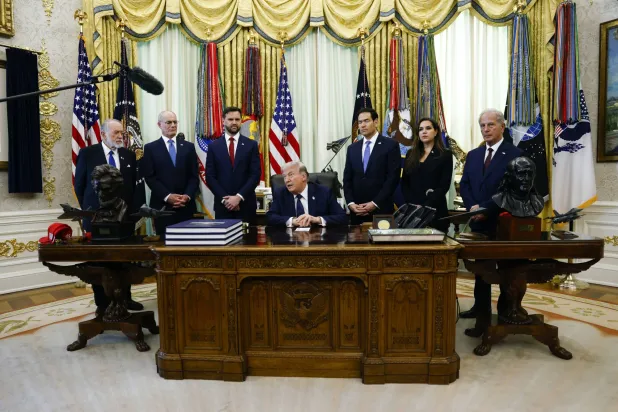 US President Donald Trump speaks to the media in the Oval Office of the White House in Washington, DC, USA, 23 April 2026. President Trump met with Lebanese and Israeli envoys at the White House for a new round of peace talks.  EPA/WILL OLIVER / POOL