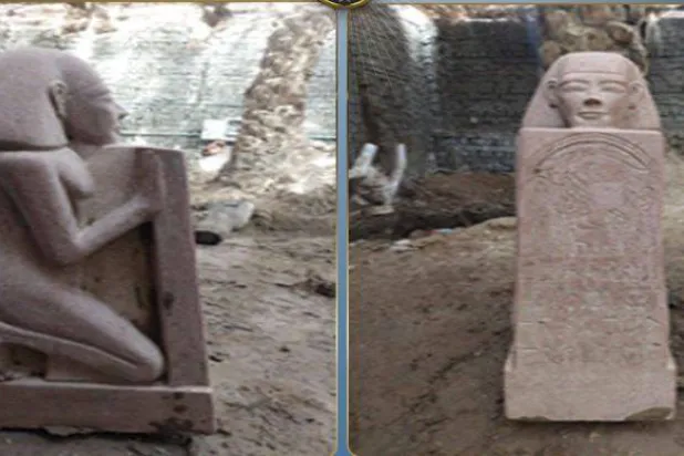 اكتشاف تمثال غرانيتي أثري بعد ضبط 5 أشخاص (وزارة الداخلية المصرية)