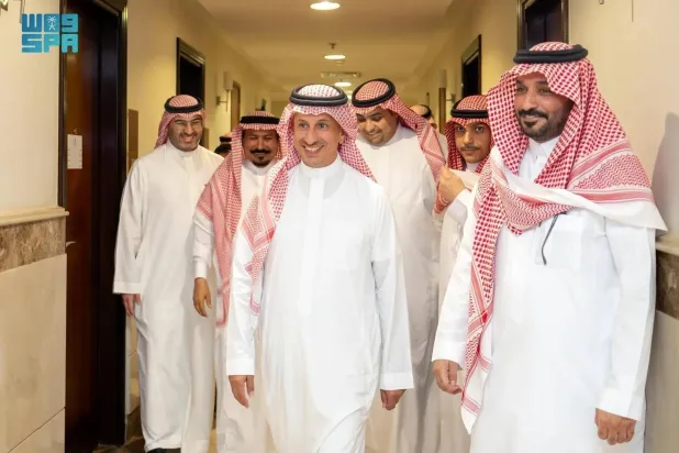Saudi Minister of Tourism Ahmed Al-Khateeb and other officials are seen during his inspection tour on Monday. (SPA)