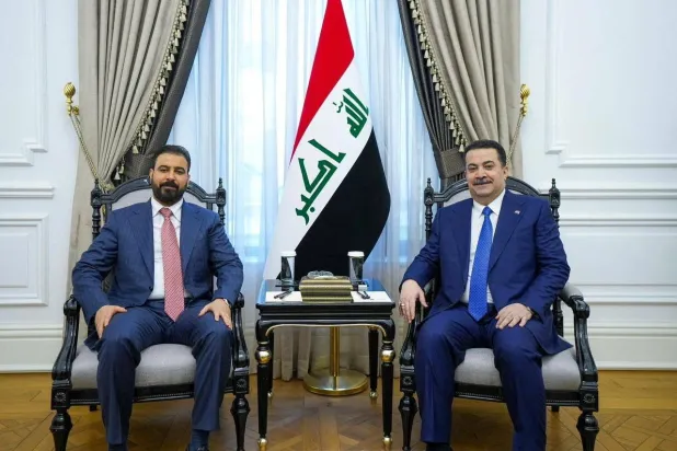  Iraqi Prime Minister Mohammed Shia al-Sudani meets with Ali al-Zaidi, the Coordination Framework’s nominee for prime minister, in Baghdad, Iraq, April 28, 2026. (Iraqi Prime Minister’s Media Office/Handout via Reuters)