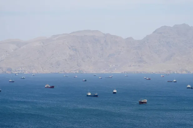 Vessels in the Strait of Hormuz, Musandam, Oman, April 27, 2026. REUTERS/Stringer