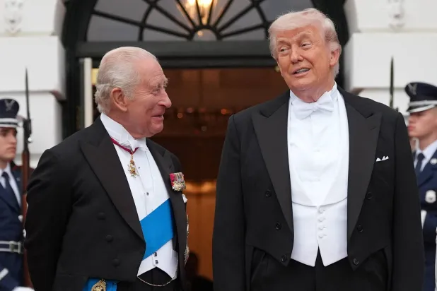 US President Donald Trump alongside Britain's King Charles III during a dinner at the White House (AP)