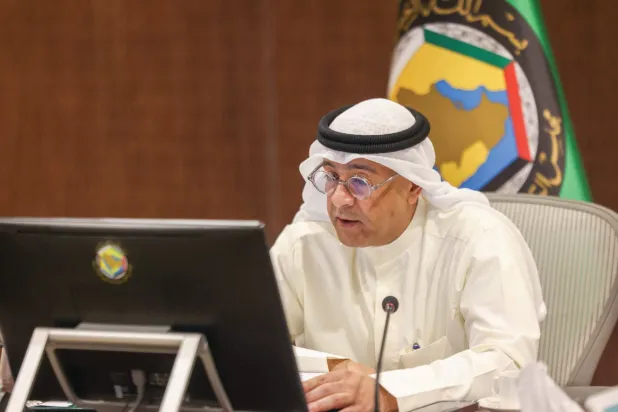 الأمين العام جاسم البديوي خلال كلمته في اجتماع وزراء التجارة الخليجيين الخميس (مجلس التعاون)