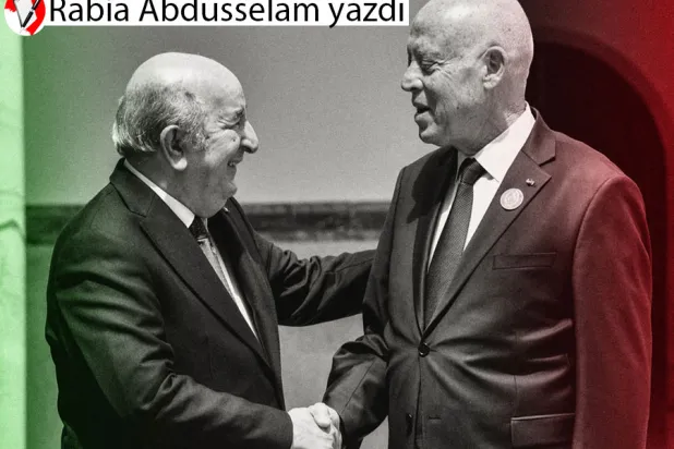 Tunus Cumhurbaşkanı Kays Said, Cezayir Cumhurbaşkanı Abdulmecid Tebbun’u  Tunus-Kartaca Uluslararası Havalimanı'nda karşılıyor, 22 Nisan 2024 (AFP)